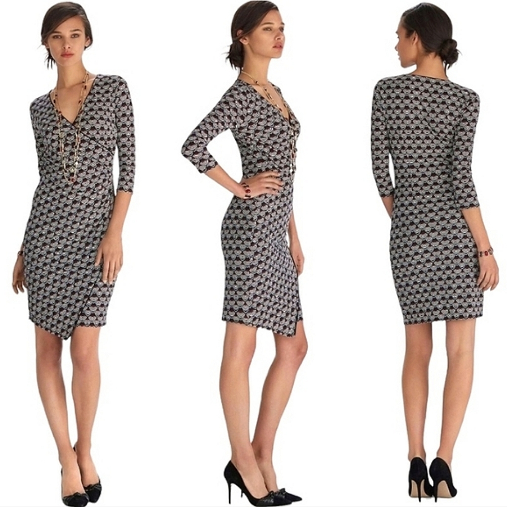 WHBM 3/4 Sleeve Print Wrap Dress